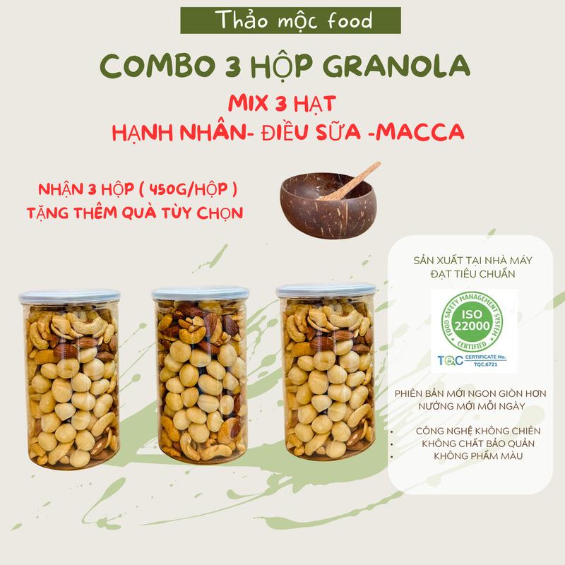  COMBO 3 hộp Granola MIX 3 loại hạt : Macca điều sữa hạnh nhân  Thảo Mộc Food  Ngũ Cốc Ăn vặt Snack Thức Ăn Nuts ngucoc 