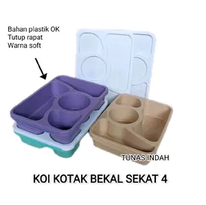 KOI Lunch Box KOI Kotak Makan Sekat Bento 4 Sekat Ompreng Nasi Anti Tumpah Food Grade PP 4 Sekat NRT Warna Warni Ruang Besar Higienis dan Praktis Kitchenware Food Grade Plastik 4Sekat Murah Warna Pastel