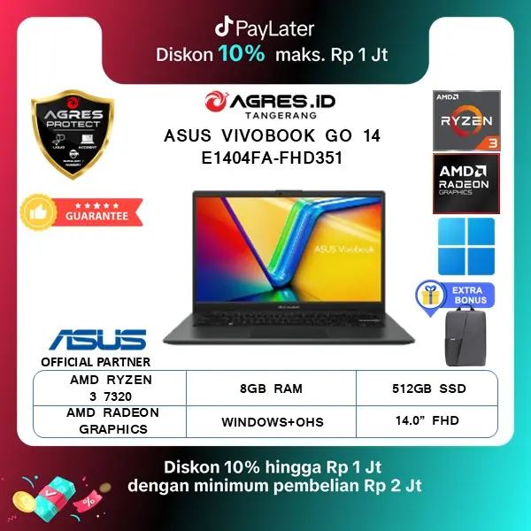 ASUS VIVOBOOK GO 14 E1404FA RYZEN 3 7320U 8GB 512GB RDN 610M W11+OHS