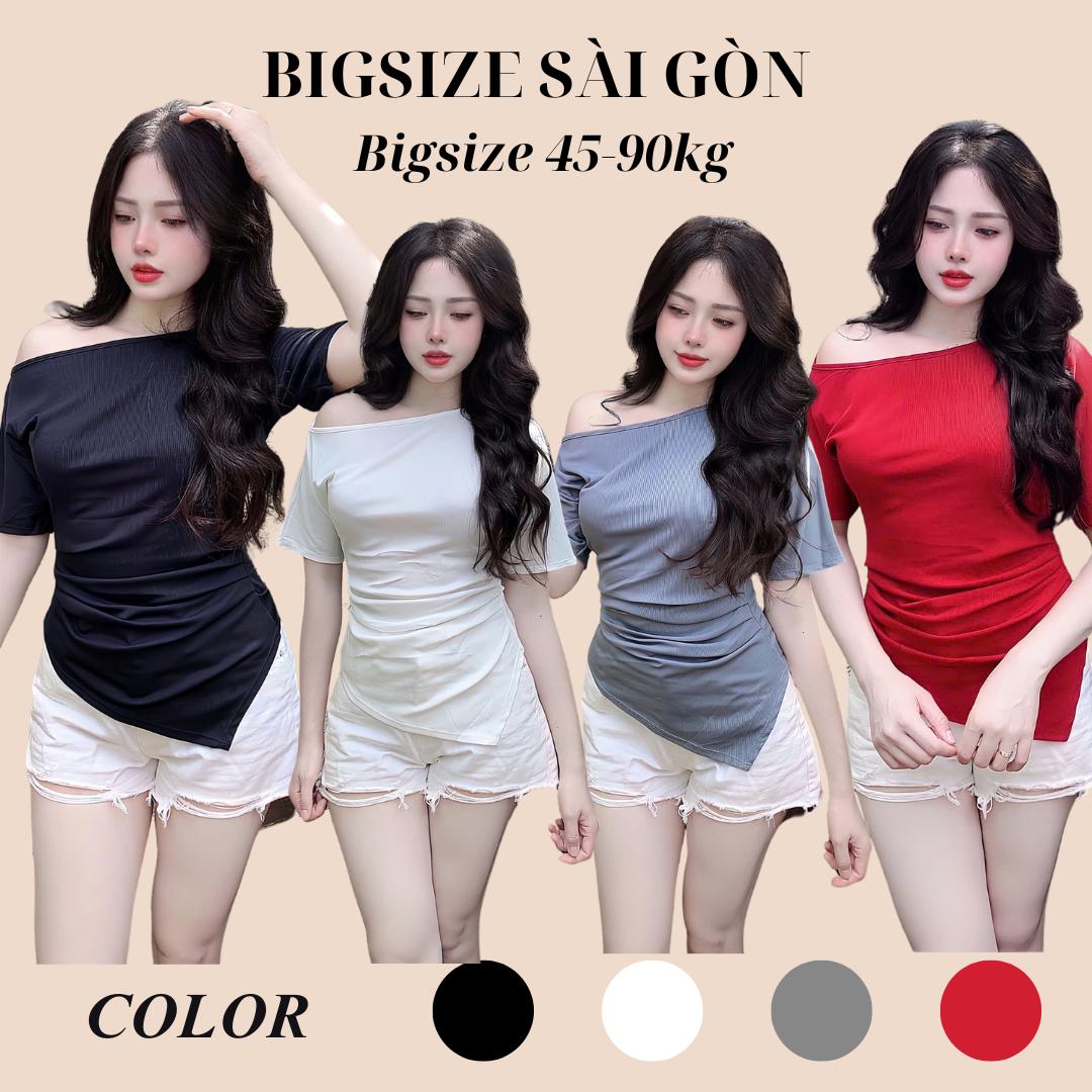 Áo Thun Nữ Trễ Vai Phối Tay Ngắn Vải Thun Tăm Lạnh 45- 90Kg Bigsize Dễ Thương Top Nữ Women - B.1543