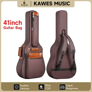 KAWES Tas gitar 41 inci penutup ransel tahan air kotak gitar listrik kantong depan 10mm kapas