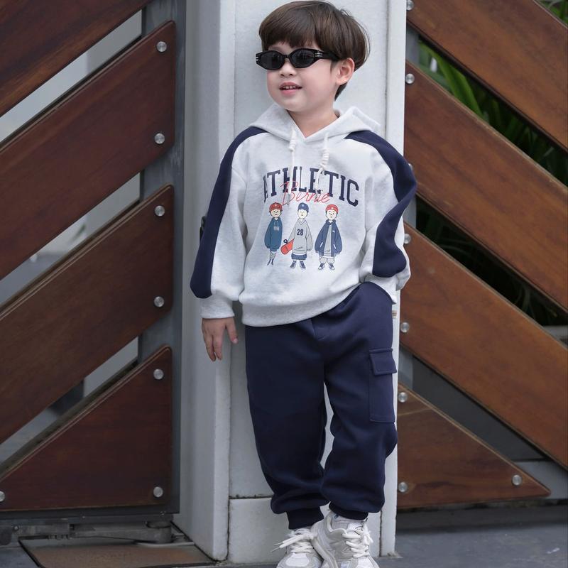 BiBeo Kids Bộ quần áo NỈ 2 DA HOODIE ATHLETIC cho bé trai Bộ quần áo thu đông dài tay cho bé