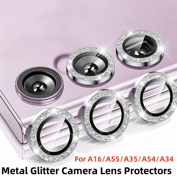 Glitter Camera Lens Protector For Samsung A16 5G A55 A35 A34 A54 Metal Pelindung Kamera Camera Lens Tempered Glass Pelindung Kamera Protection Layar