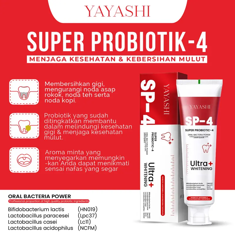 [COD-AF] YAYASHI SP-4 Ultra Whitening Pasta Gigi Pemutih Probiotik Untuk Kesehatan Gigi Memutihkan Dan Mencerahkan Gigi Menghilangkan Noda dan Karang Pada Gigi Menyegarkan Napas Kesehatan Mulut AFF1 2