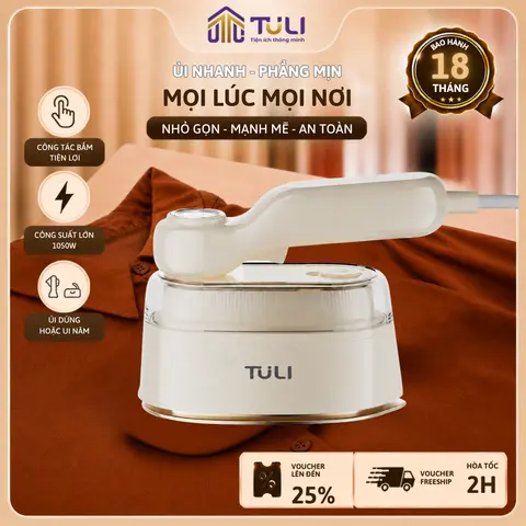 Bàn Ủi Hơi Nước Cầm Tay TULI TL-BU01, 2 Chế Độ Ủi, Công Suất 1050W, Nhỏ Gọn Tiện Lợi, Tay Cầm Xoay 180 Độ, Bảo Hành 18 Tháng