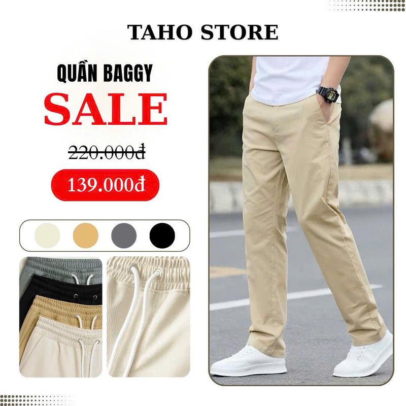 [ Deal Mở Bán ] Combo 2 Quần Dài Nam Kaki Form Slimfit Lưng Thun TAHO Co Giãn Dây Rút 2 Túi Sau Kiểu Dáng Tẻ Trung