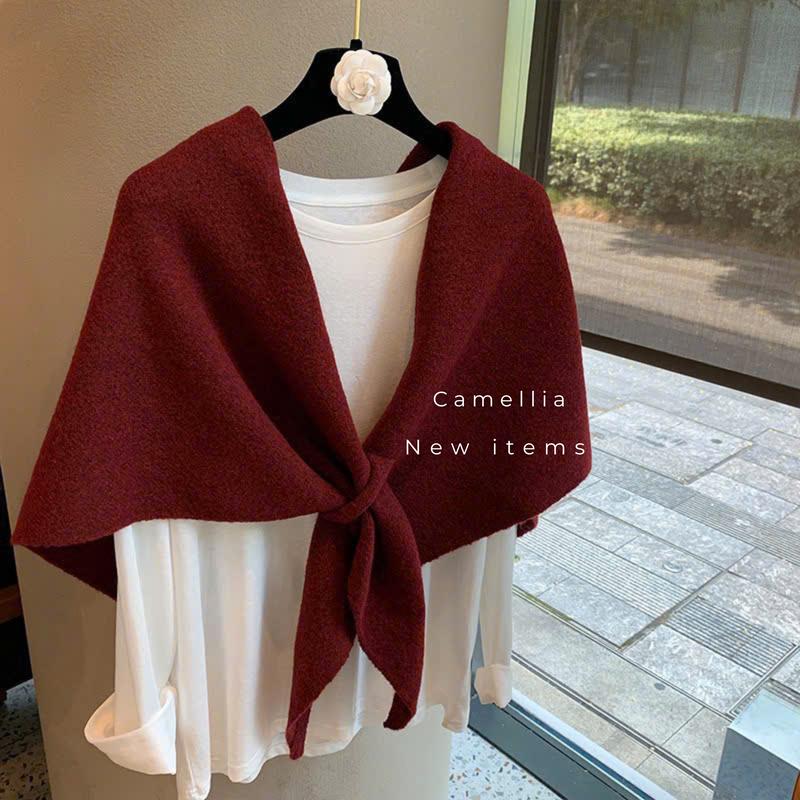 Khăn choàng len tam giác Yakee bản to style Retro Hàn Quốc khăn quàng cổ chất wool dệt kim ấm áp mùa đông