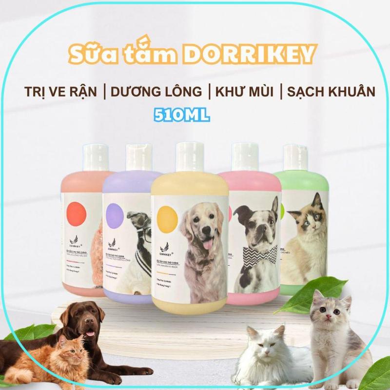 đồ chơi Sữa tắm cho chó mèo Dorrikey 510ml trị ve rận nấm ngứa, dưỡng mượt…