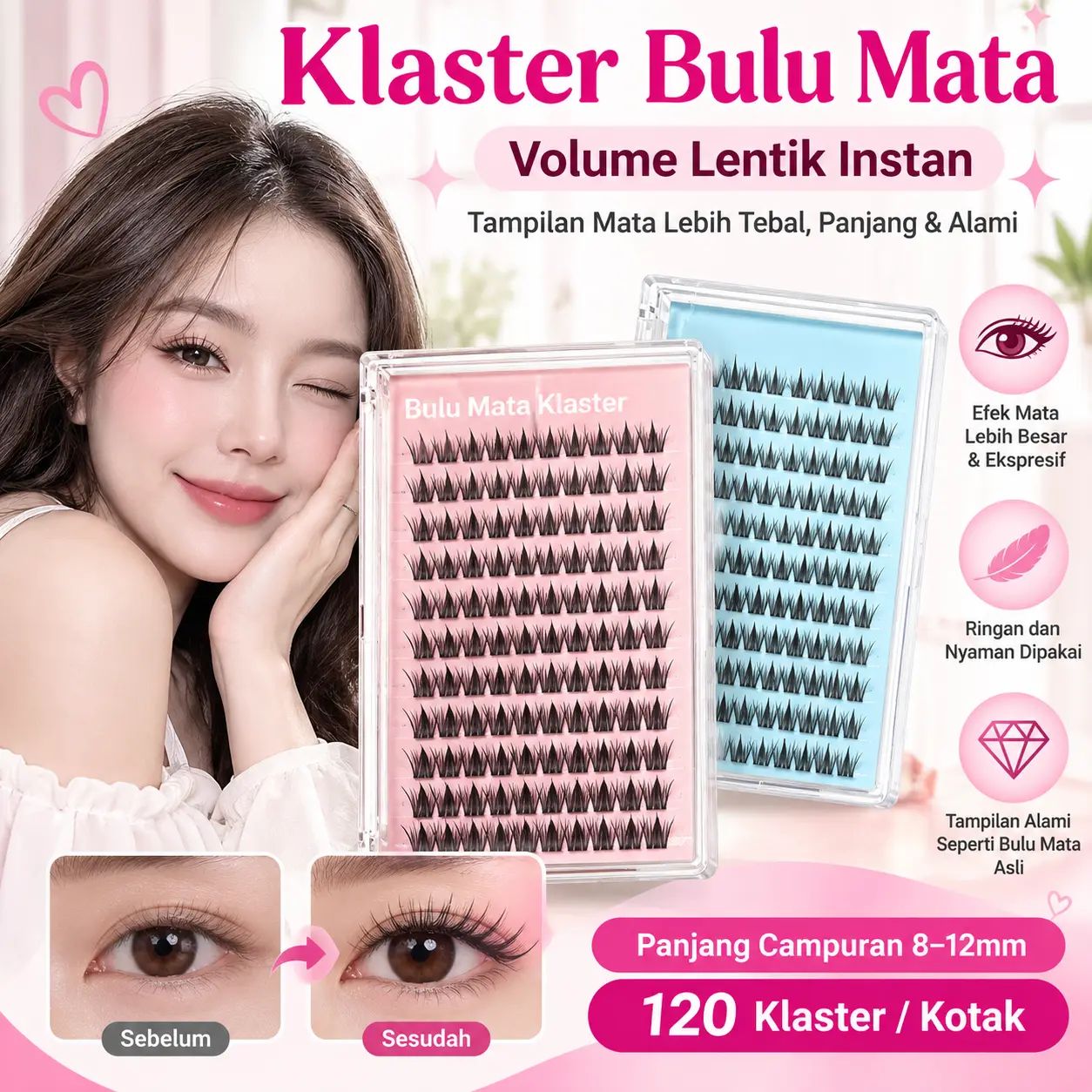 Bulu Mata Palsu Cluster Tanpa Lem Langsung Tempel | Eyelash Press On Natural Manga, Mudah Pakai Untuk Pemula, Bisa Dipakai Ulang, OOTD Harian & Pesta, Ready Stock