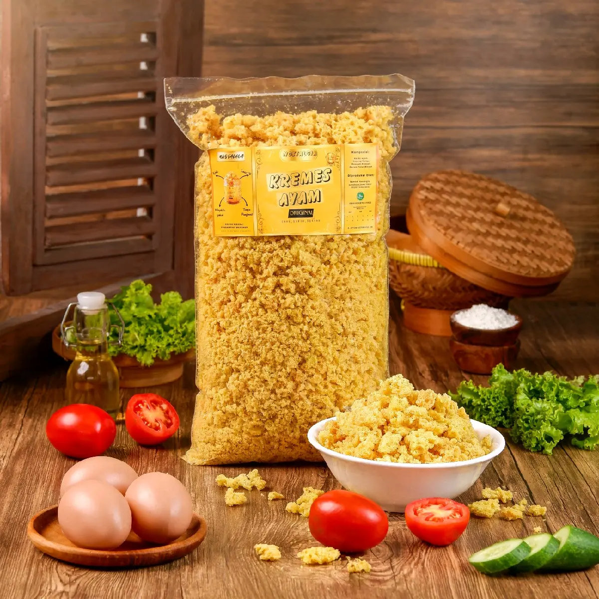 Kremes Ayam Nostalgia 1kg - 100% Halal, Gurih, Kriuk, Less Oil - Makanan, Merah Keripik Cemilan Snacks kerupuk pedas makanan instan kremes kraton