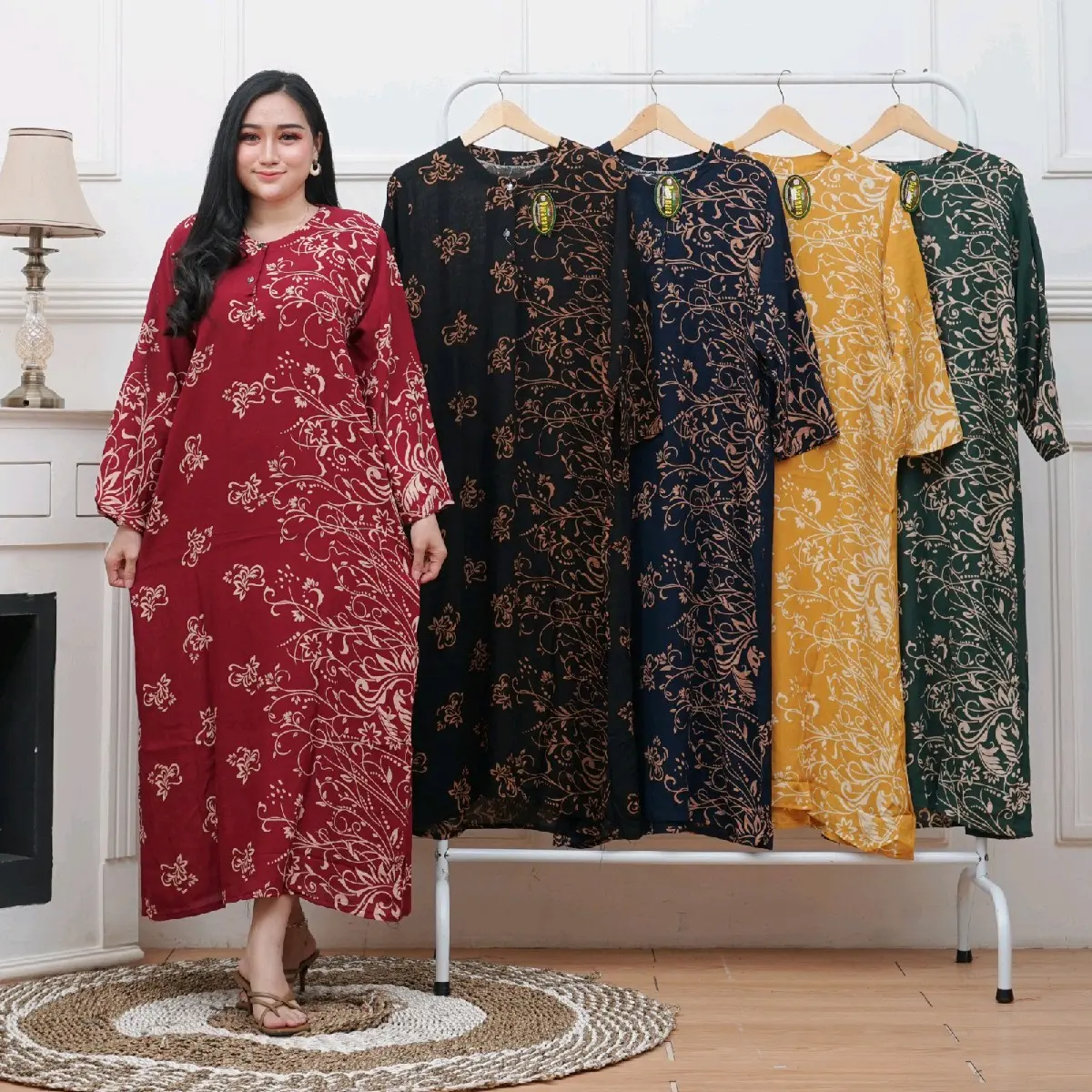 Bisa COD Longdress  Motif Debi Rayon Santung Batik LD 110cm  Gamis Wanita Muslim Bumil Lengan  Panjang kekinian 2kancing aktif dipakai Nyaman Santai daster kaftan setelan