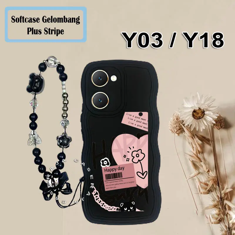 Case Gelombang + Stripe viv* Y03T Y03 / Y18 -pelindung handphone viv* Y03 / Y18-[GM05] 5