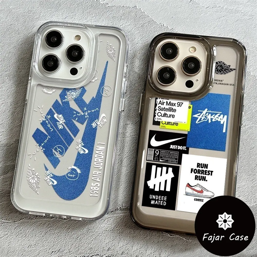 HOT Casing ponsel mewah merek fashion Nike cocok untuk Iphone 15 pro max plus 6/7/8 6+/7+/8+ X/XS XR Xs 11 11 12/12 12 12 Mini/13Mini 13 13 13 14 14 14 14 Plus pro max 4g 5g Hadiah Liburan Tidak Berubah Kuning shock of Casing Hp Transparan