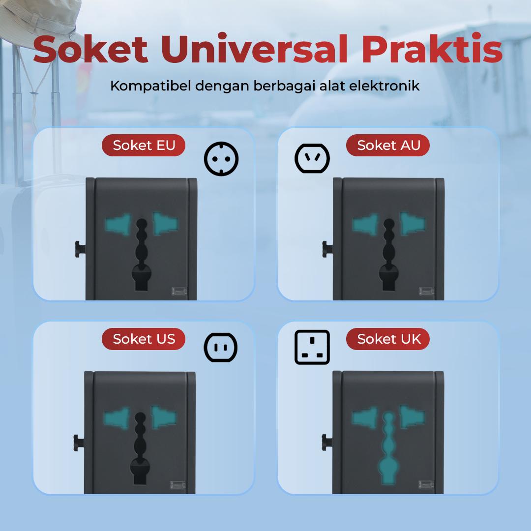 Taffware Travel Adaptor Universal EU UK US/AU with 2 Port USB A 2.1A - JY-148