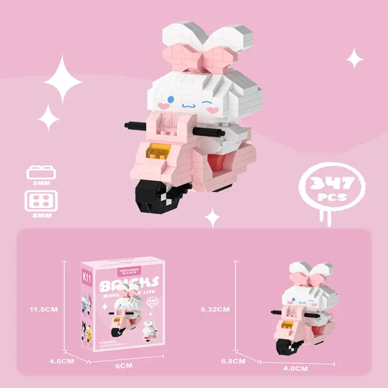JIQILE Mainan Bricks kuromi DIY Nano Block Lucu DIY 3D Puzzle Kartun Mainan Anak Perempuan 7