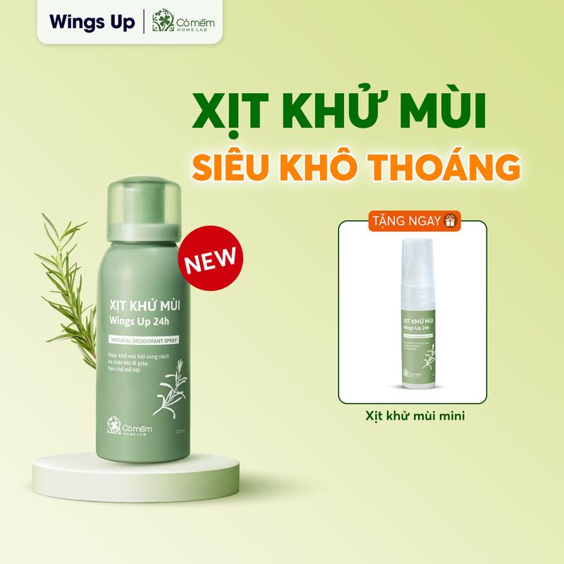 Xịt Wings Up 24h, Khử Mùi Hôi Nách Hôi Chân, Mùi Cơ Thể, Giảm Mồ Hôi, Khô Thoáng Da, Không Muối Nhôm, Dùng được cho mẹ bầu, Cỏ Mềm 100ml