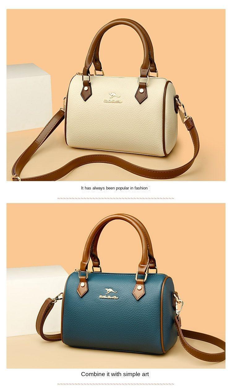 2024 Borsa a tracolla in pelle bovina da donna con colori a contrasto, piccola, morbida, nuova, all-match, a tracolla, borsa Boston_voghion.com