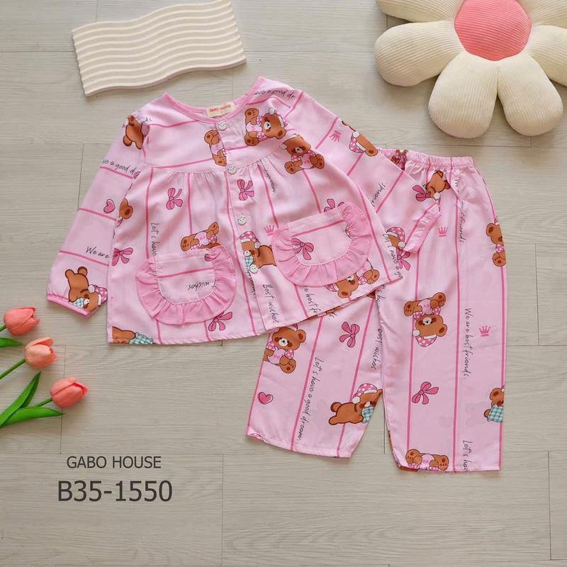 [10-42kg] Bộ quần áo tole 2da tay dài quần dài cài nút cho bé gái đồ ngủ B35