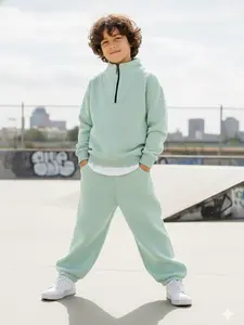 Setelan Remaja Laki Dan Perempuan Atasan Sweater Zipper Bahan Fleece Tebal Lembut Usia 3-15 Tahun