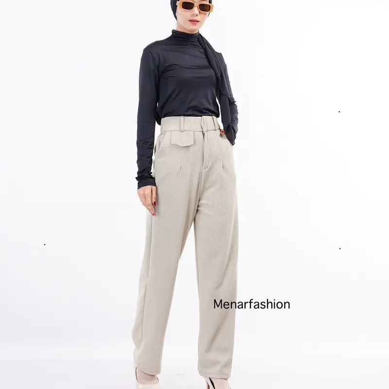 Menar Fashion - Oro Pants Knit Celana Panjang Korean Style / Celana Panjang  Melar  Highwaist Panjang Kulot Panjang Kerja Wanita Basic 3