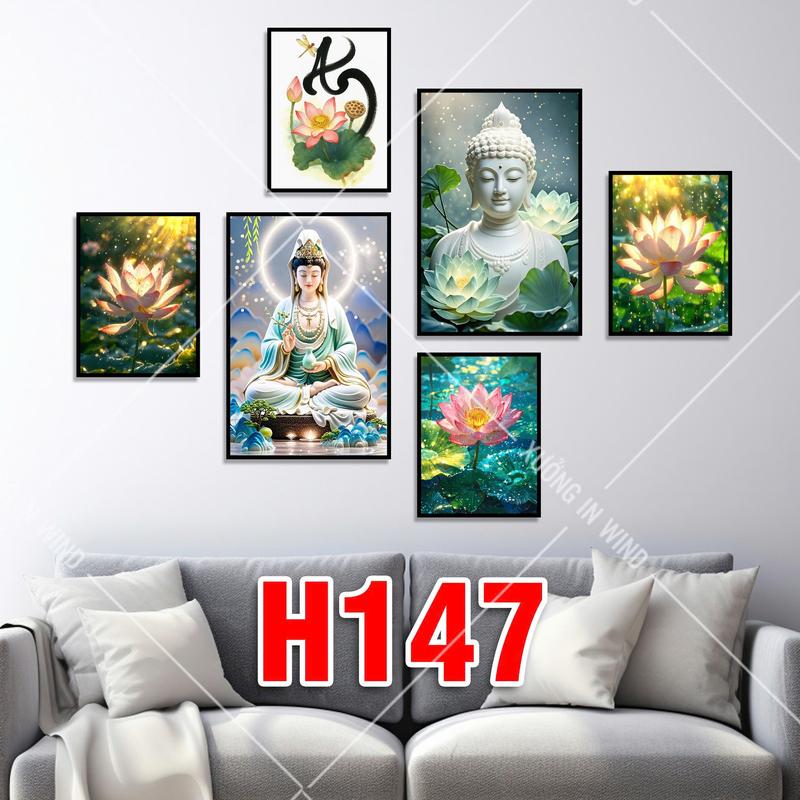    Bộ 6 tranh dán tường    Tranh phật giáo _ dán tường siêu chắc chăn _ dày 5mm tráng gương chống phai màu 