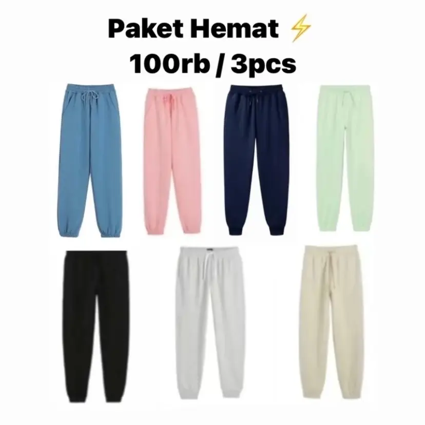 PAKET HEMAT 3 PCS / CAMPUR WARNA  JOGGER PANTS /PAKET 3 PCS / LEBIH HEMAT / JOGGER SWEATPANTS / JOGGER BASIC POLOS /