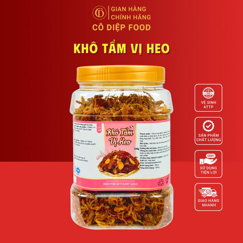 Khô Tẩm Vị Heo - Hũ 500Gram Đầy Đủ Hồ Sơ Công Bố & Kiểm Nghiệm Sản Phẩm | Đồ Ăn Vặt Snacks | Cô Diệp Food