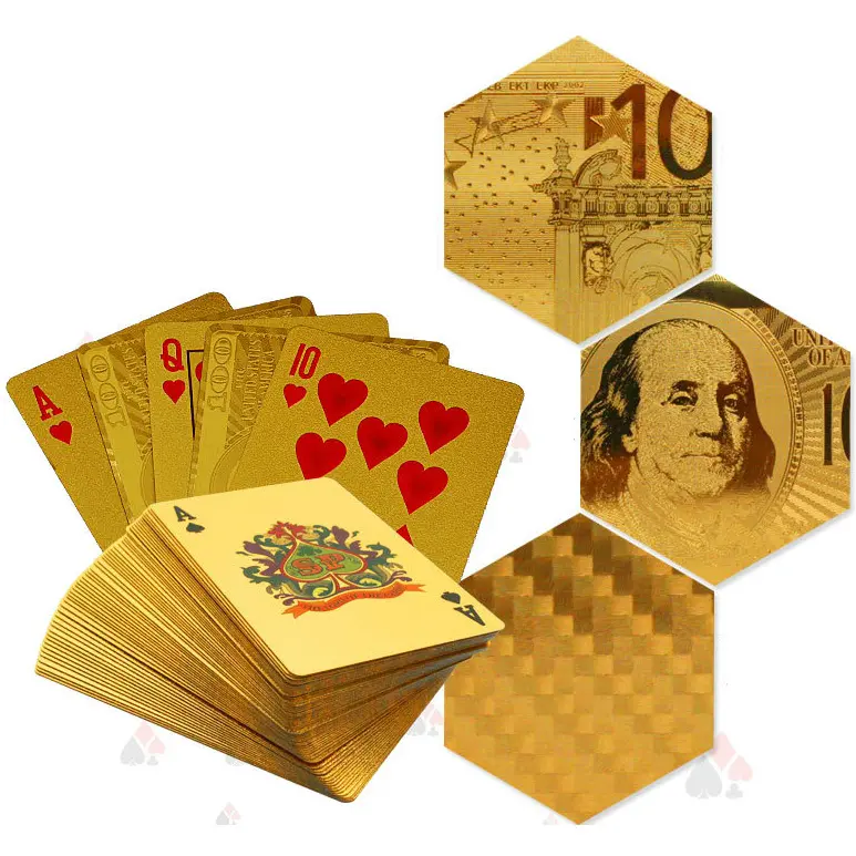 Kartu Remi Poker Bahan Lapisan Foil Waterproof Dollar - TH73A - Golden 0