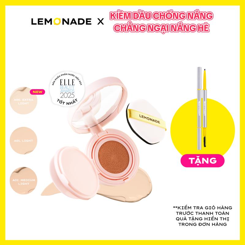 Combo 01 Phấn nước siêu kiềm dầu Lemonade Supermatte Cushion 15g và 01 Chì kẻ mày siêu mảnh lâu trôi Lemonade Micro Eyebrow 0,1g