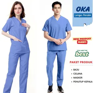 Set Baju Celana Jaga Doctor's Scrub OKA Perawat Dokter Lengan Pendek VII Seragam Katun Panjang Wanita Blazer