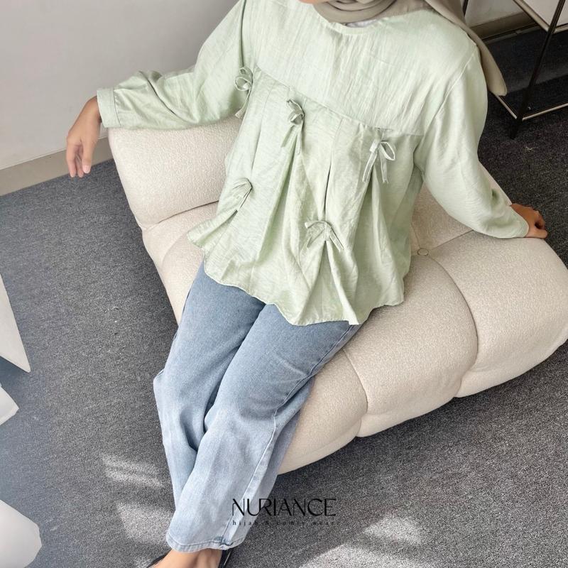 NURIANCE - Leyya Blouse (baju Coquette | pita aesthetic - semi crop) Atasan Wanita 3