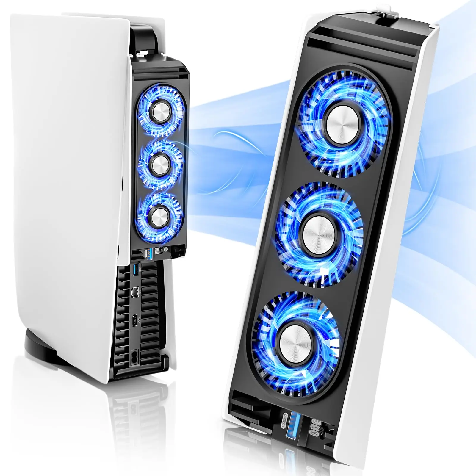 Cooling Fan for PS5 Accessories,with Blue LED Light/ 2 USB 3.0 Ports / 2 Fan Speed,Compatible with PS5 Console Digital or CD Version for High Efficiency Fan Cooler (White)