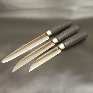 Promo 3 Pcs pisau dapur baja gagang plastik hitam - peralatan kitchenware buah besar sedang dan kecil