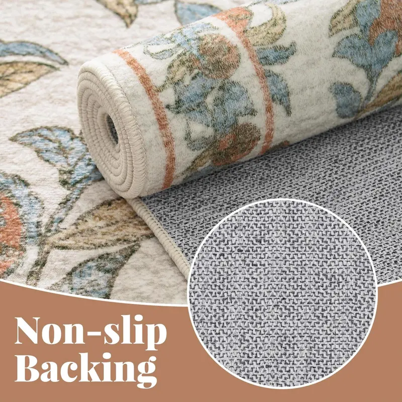 Floral Pattern Rug, 1 Count Non-slip Soft Floor Mat, Decorative Carpet for Home Living Room Bedroom Study Room, Home Decor 2