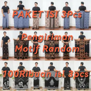 Al Hubeib - Paket Usaha Sarung Rayon Gloyor 3pcs 100ribuan Santri Santriwati Dewasa Hitam Lembut Muslim