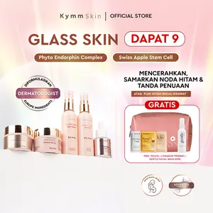 [AFF] [9pcs] [Free Pouch + Gentle FW 60ml + 2 Freebies 5gr] KYMM SKIN Glass Skin Package with DNA Salmon [Phyto Face Wash, Face Mist, Day Cream, Night Cream + DNA Salmon Serum] | Apple Stem Cell | Perawatan Mencerahkan Glowing Anti Aging Flek