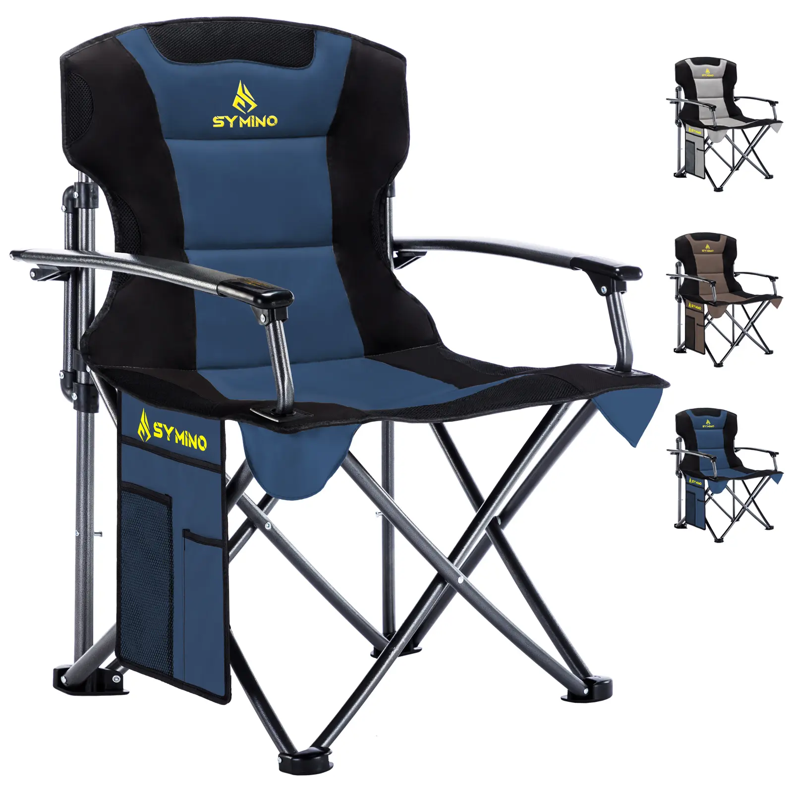 Symino Portable Folding Camping Chair for Adults, Outside Chairs with Armrest for Outdoor, Hiking, Fishing, Travel, Garden Picnic Chairs, 120kg Capacity