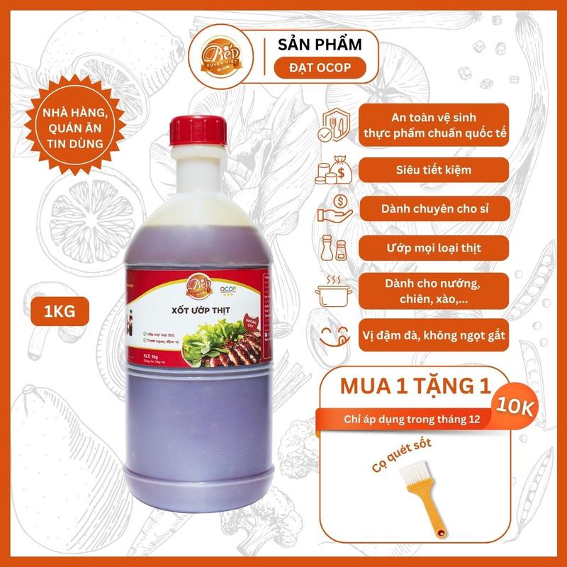 Bếp Xuyên Việt Sốt Ướp Thịt Nướng BBQ 1KG cho 5KG thịt Chuyên Cho Nhà Hàng Quán Ăn - Tiết Kiệm Thời Gian - Vị Đậm Đà Không Ngọt Gắt - OCOP Chất Lượng
