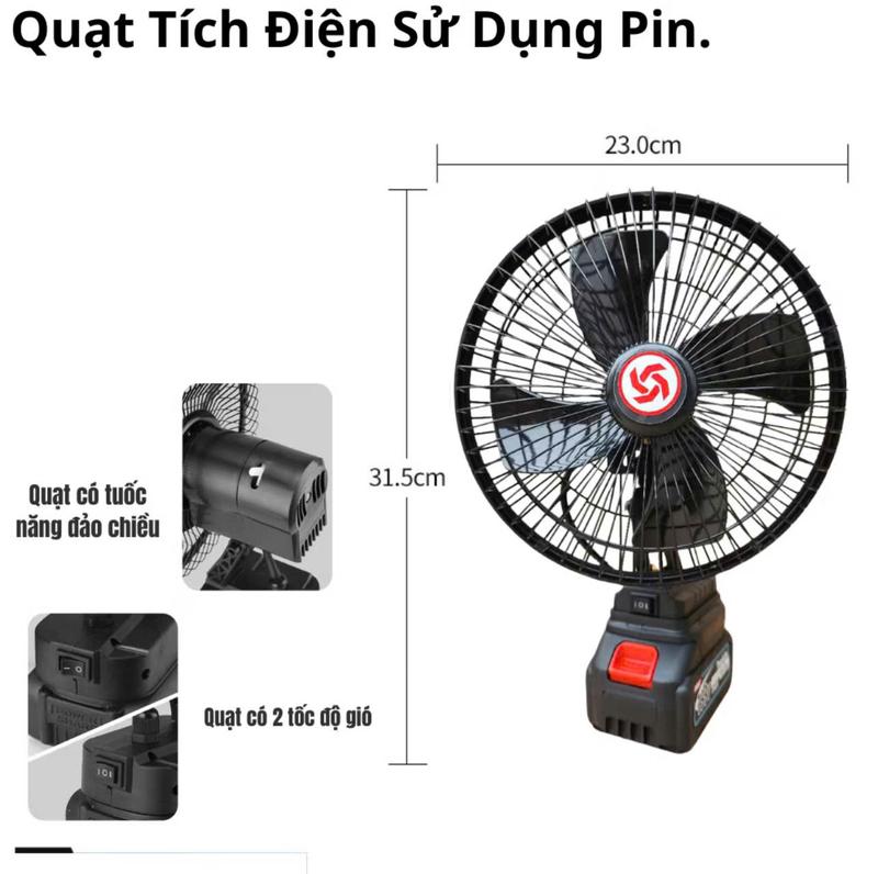 Quạt Tích ĐIện Chạy Pin Makita 8 Inch, Quạt Khung Sắt 2 Cấp Độ Gió Siêu Mát, Dùng Pin Makita 10 Cell, Sử Dụng Liên Tục 8H 2