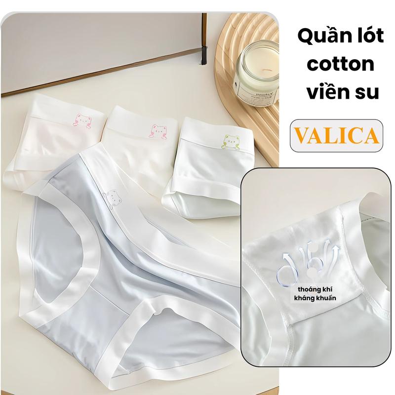 Quần lót nữ cotton viền su siêu mềm mịn icon in xinh xắn - Quần chip nữ đáy may 2 lớp không lộ viền VALICA LY03 - có combo 5