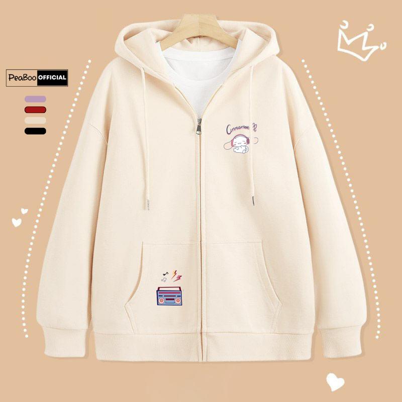  Áo Hoodie Zip Áo Khoác Nam Nữ Unisex By PEABOO Mã Thỏ Music Chất Nỉ Bông Form Rộng Mũ 2 Lớp 