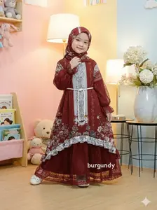 Gamis Raya Sultan Ceruty Babydoll Mix Burkat Premium  Anak Perempuan Usia 3 - 15 Tahun / Baju Gamis Anak Motif Sultan Virall /  Pakaian Muslimah Lebaran Anak  2026