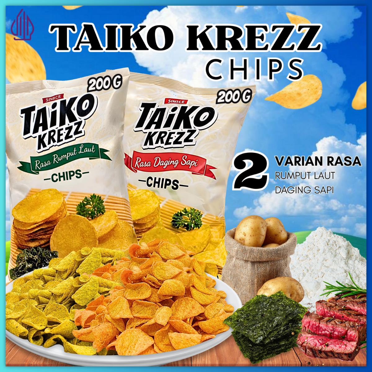 COD HALAL/Taiko Krezz Chips/Keripik Kentang/Cemilan/Promo Murah/Rasa Daging Sapi/Rasa Rumput Laut/Keripik/chips/renyah dan lezat/bahan baku berkualitas/Crispy Chips/Potato/Snack/Kripik