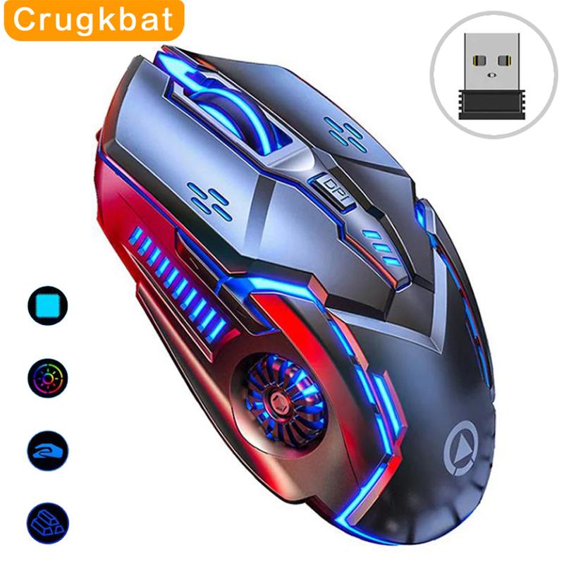  Chuột chơi game không dây có thể sạc lại Crugkbat Bluetooth Im Lặng Thiết kế công thái học Tương thích với PC và máy tính xách tay Đèn nền LED Tần số 2,4 GHz 1 CÁI 