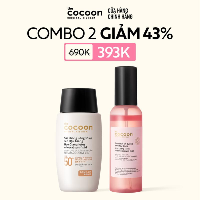 COMBO Sữa chống nắng vô cơ sen Hậu Giang - Tone up Beige Cocoon 50ml + Xịt…