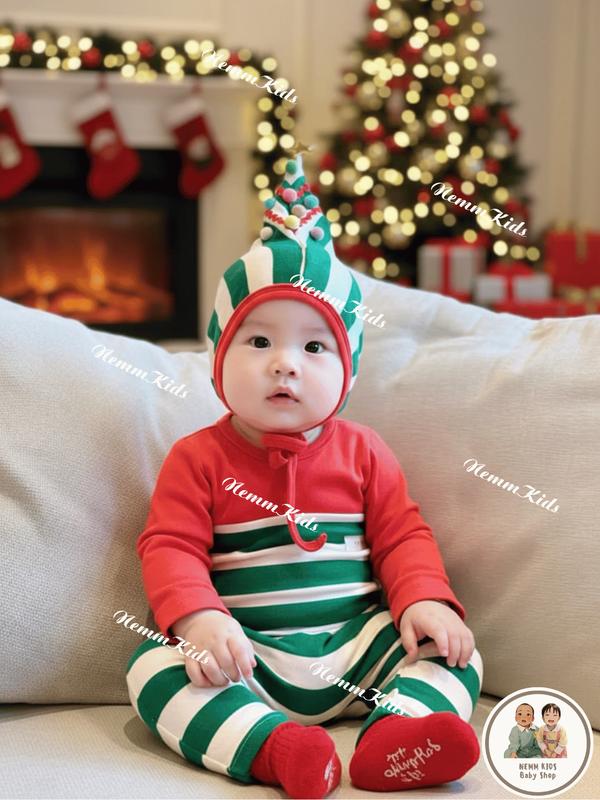   NemmKids  Set 3 chi tiết Christmas Chất Nỉ Bông Zip Hàn Cho Bé Trai và Bé Gái Từ 4-13kg Voi 