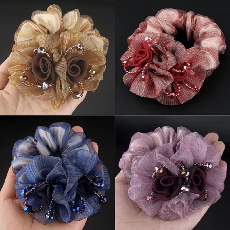 Băng Đô Hoa, Phong Cách Hàn Quốc, Thanh Lịch, Dây Buộc Tóc Scrunchie Lưới, Đầu Sợi, Buộc Tóc Hoa, Băng Đô Dây Cao Su, Dành Cho Nữ 2