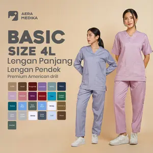 AERAMEDIKA - 4L Basic Scrub / Set Baju Jaga / OK perawat / Dokter / Scrub Medis / Seragam OKA Celana Panjang Wanita Pria Kerja Setelan Lengan panjang Pendek