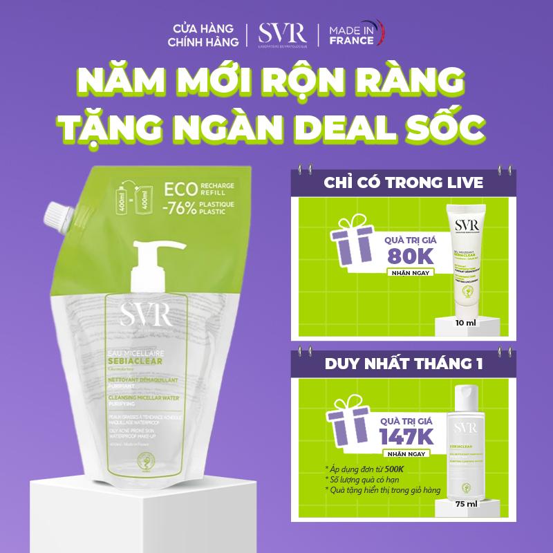  Nước làm sạch da tẩy trang và giúp loại bỏ dầu SVR SEBIACLEAR EAU MICELLAIRE 400ml túi refill 