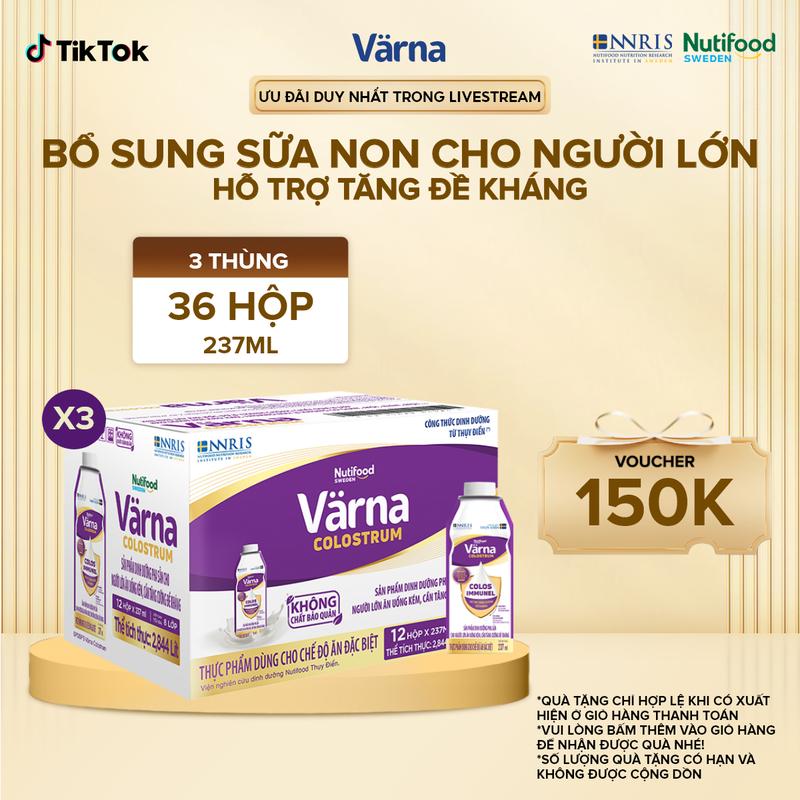 [DUY NHẤT TRONG LIVESTREAM] - Combo 3 thùng 12 Sữa Bột Pha Sẵn Varna Colostrum - Bổ Sung Sữa Non Hỗ Trợ Tăng Đề Kháng Nhanh (36 hộp x 237ml)